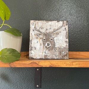 Kristen Engel Signed Original Deer Painting 8x8 Rustic Neutral Farmhouse Art